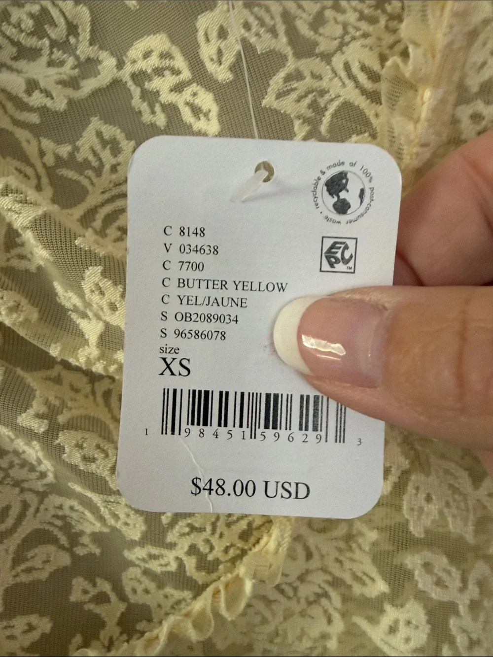Free People Floral Lace Mesh Top Butter Yellow NWT Size XS Extra Small